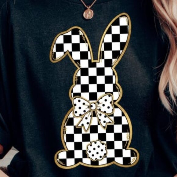 Checkered Easter Bunny Shirt, Coquette Spring T-shirt - Picture 2 of 3